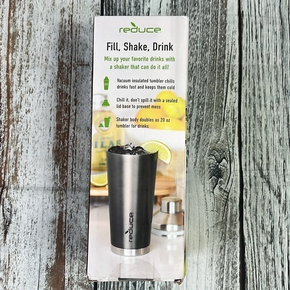 Reduce Stainless Steel Insulated Cocktail Shaker w/Built-In Strainer, 20oz Gray